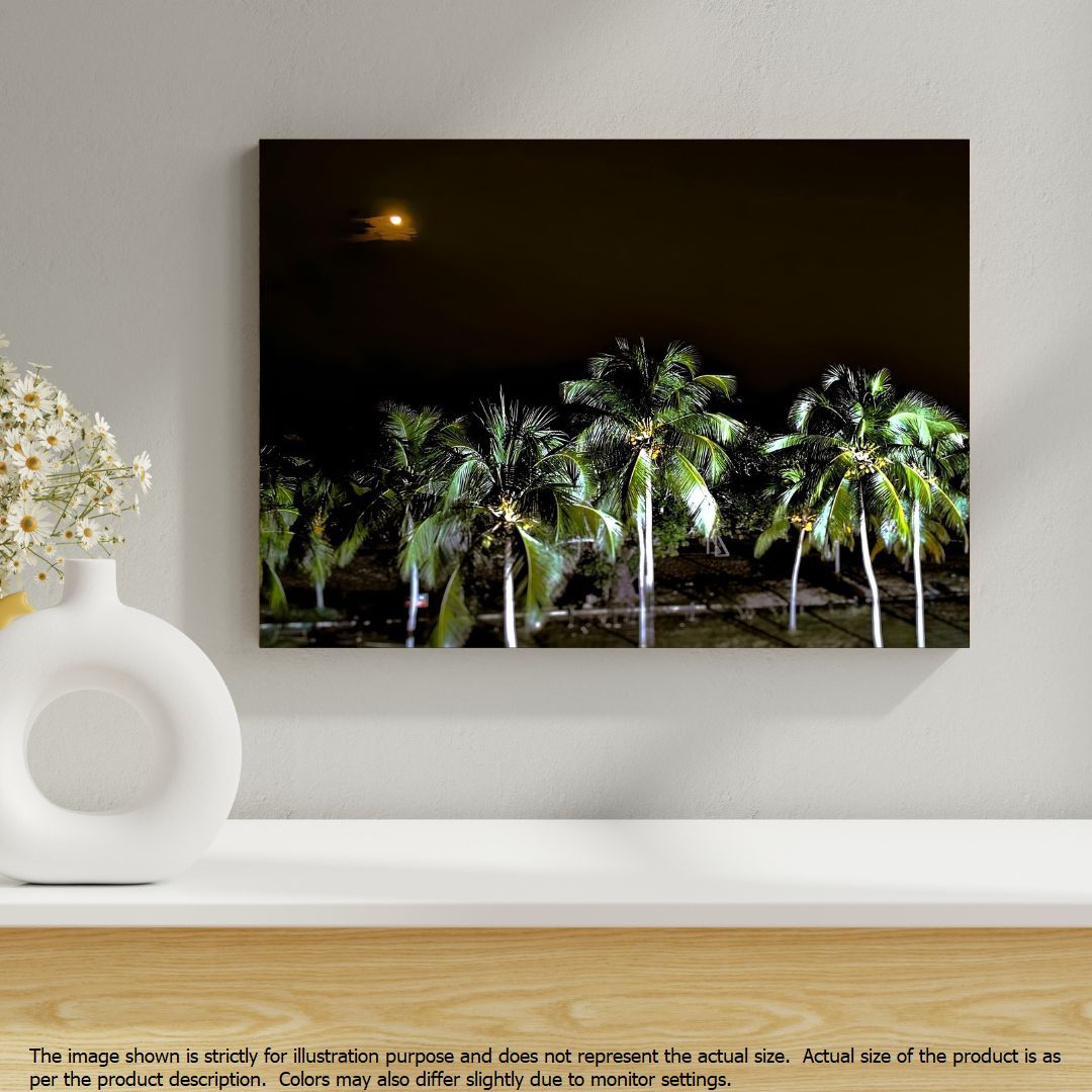 Coconut Trees with Ocean and Moon